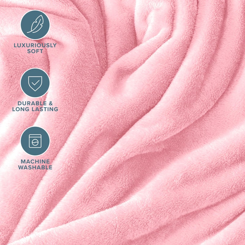 Bare Home Fleece Blanket - Extra Long - Light Pink - Throw for Bed, Sofa, Couch, Movie Night, Camping, and Travel - Microplush - Cabin Blanket (Twin/Twin XL, Light Pink) - Image 4